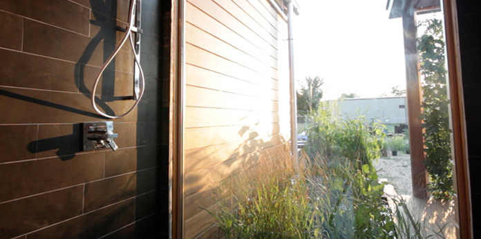 Photo looking from the shower into the constructed wetlands